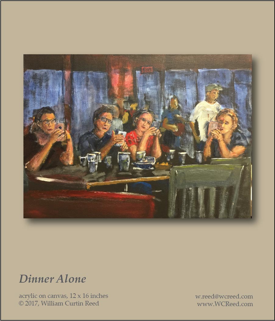 Dinner Alone, an original Painting by William Reed, Acrylic on Canvas, 12 x 16